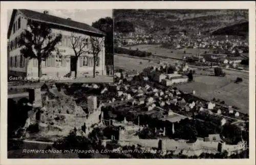 Ak Röttelnweiler Lörrach in Baden, Gasthaus Rob. Bühler, Röttlerschloss, Luftbild