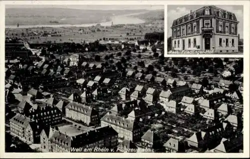 Ak Weil am Rhein, Luftaufnahme von  Rest Friedlinger-Hof, Rheinlandschaft