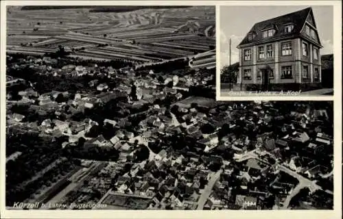 Ak Kürzell Meißenheim am Rhein Baden, Luftaufnahme von  Gasthaus 2. Linde, ländliche Umgebung