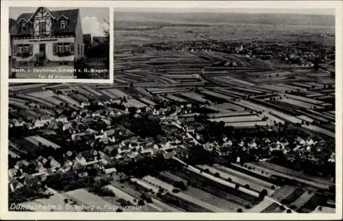 Ak Dundenheim Neuried in Baden, Luftaufnahme von Dundenheim, Gasthof Deutschen-Schwert, Landschaf