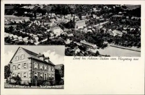 Ak Achern in Baden Schwarzwald, Luftaufnahme von  Gasthaus zur Rössel, Telefondaten