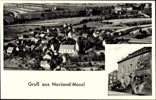 Ak Noviand an der Mosel, Fliegeraufnahme, Bahnhofsrestauration