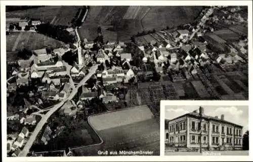 Ak Münchsmünster in Oberbayern, Luftaufnahme von  Schulhaus, ländliche Umgebung