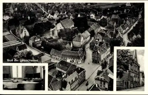 Ak Lorsch an der Bergstraße Hessen, Luftaufnahme von   Gebäude, Landschaft, Gasthaus Euterpia