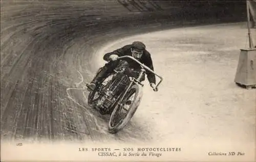 Ak Motorrennsport, Motorradfahrer Cissac, auf der Rennbahn
