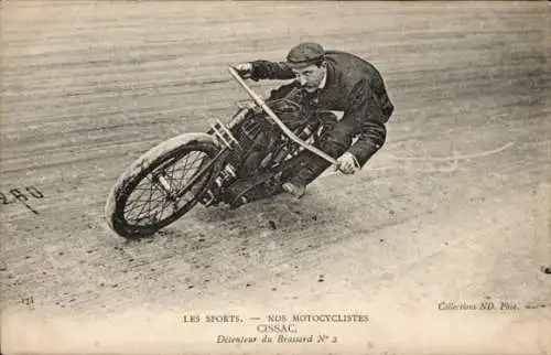 Ak Motorrennsport, Motorradfahrer Cissac, auf der Rennbahn, Brassard No. 2
