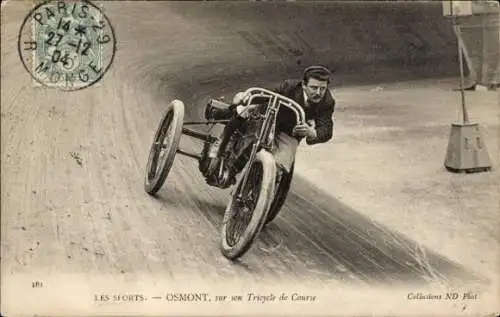 Ak Motorrennsport, Rennfahrer Osmont auf dreirädrigem Renn-Motorrad