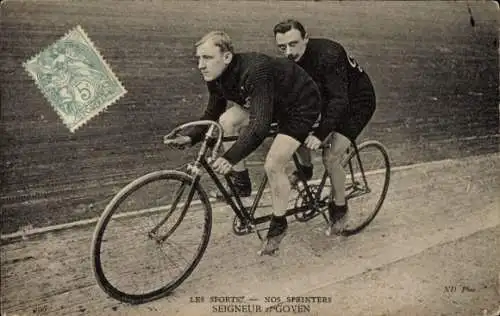 Ak Radrennfahrer Seigneur und Goven, Sprinter, Tandem