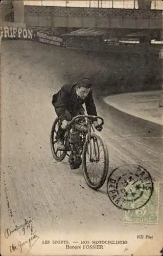 Ak Motorrennsport, Motorradfahrer Honoré Fossier, Rennbahn
