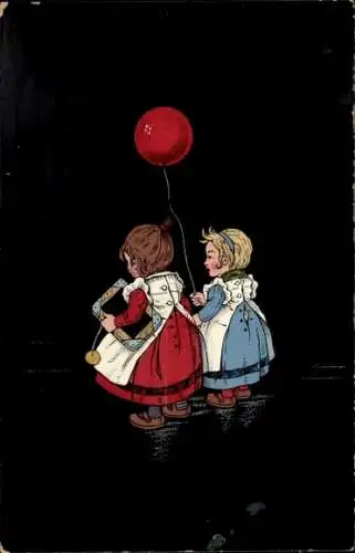 Ak Zwei Mädchen mit rotem Ballon