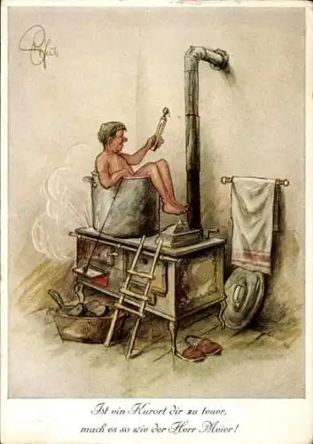 Künstler Ak Ist ein Kurort dir zu teuer, mach es so wie der Herr Meier, Humor