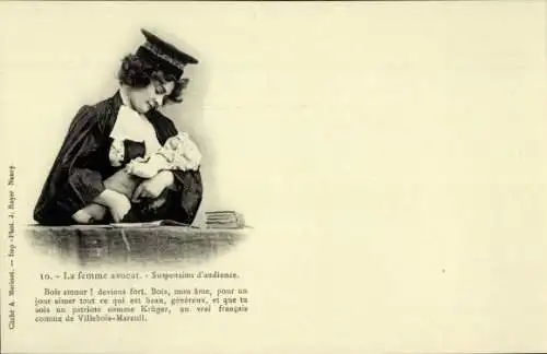 Ak Anwältin mit Baby, Gerichtsverhandlung, Emanzipation