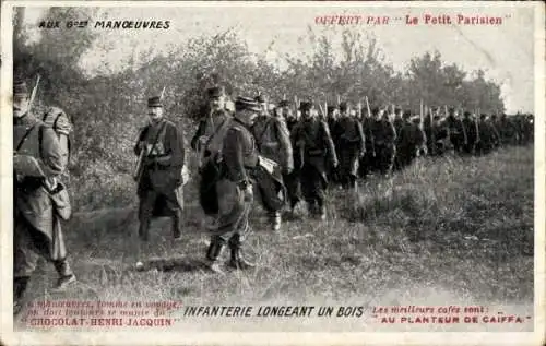 CPA Infanterie Longeant un Bois, Reklame, Chocolat Henri Jacquin