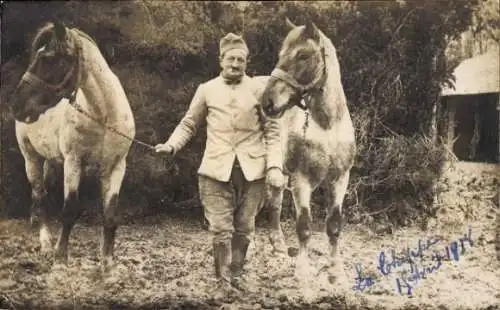 Foto Ak Französischer Soldat in Uniform, Pferde