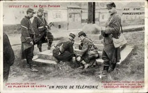 Ak Französische Soldaten, Eine Telefonstation, I WK