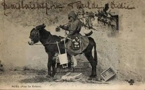 Ak Frohe Weihnachten, Weihnachtsmann, Esel