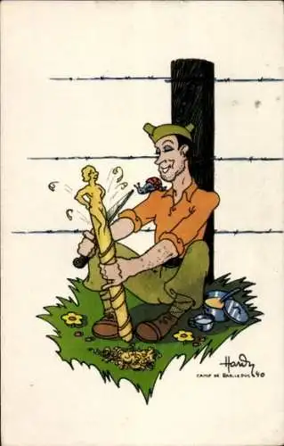 Künstler Ak Hardy, Camp de Bar-le-Duc, Soldat