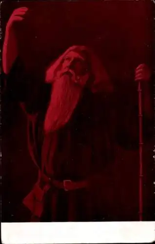 Ak Alter Mann schaut nach oben, Langer Bart, Gehstock