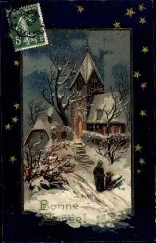 Präge Passepartout Ak Glückwunsch Neujahr, Dorfidyll