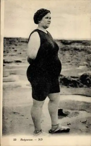 Ak Strand, Frau im Badeanzug, Bademode