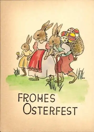 Ak Frohes Osterfest, Osterhasen mit Eierkorb