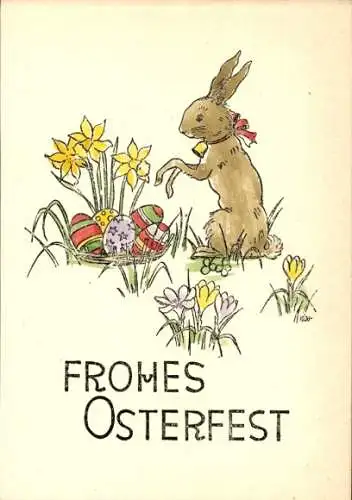Ak Frohes Osterfest, Osterhase mit Eierkorb