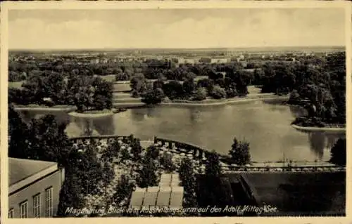 Ak Magdeburg an der Elbe,  Blick vom Ausstellungsturm auf den Adolf-Mittag-See