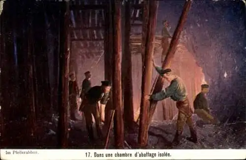 Ak Bergbau, In Pfeilerabbau, Bergleute