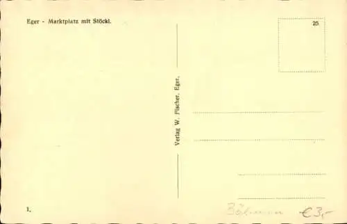 Ak Cheb Eger Region Karlsbad, Marktplatz mit Stöckl