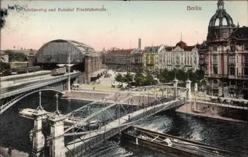 Ak Berlin Mitte, Alexanderplatz, Schlütersteg, Bahnhof Friedrichstraße