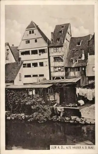 Ak Ulm an der Donau, Alte Häuser an der Blau