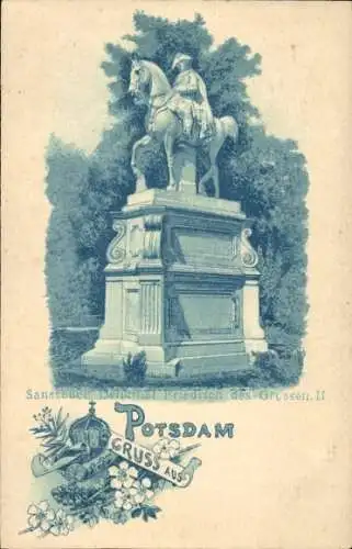 Ak Potsdam Sanssouci, Reiterstatue Friedrich des Großen