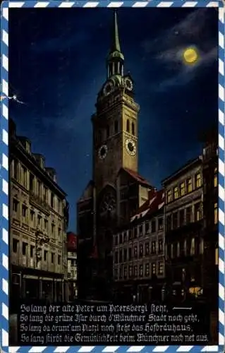 Mondschein Ak München, St. Peterkirche