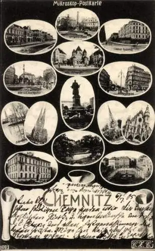 Ak Chemnitz in Sachsen, Mikroskop-Postkarte