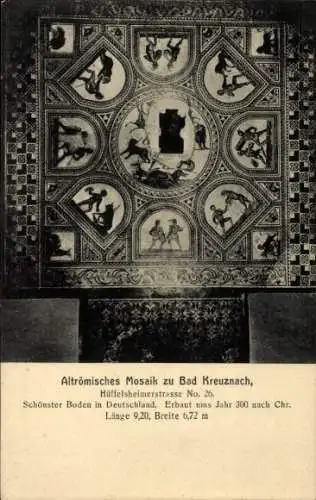 Ak Bad Kreuznach an der Nahe, Altrömisches Mosaik, Hüffelsheimerstraße, 300 n.Chr.