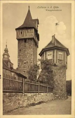 Ak Ostheim vor der Rhön Unterfranken, Waagglockenturm, Steintürme, historische Architektur, lä...