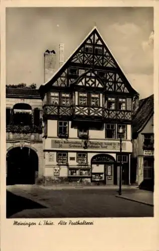 Ak Meiningen in Thüringen, Alte Posthalterei, Fachwerkhaus, 2-stöckig, Straßenansicht