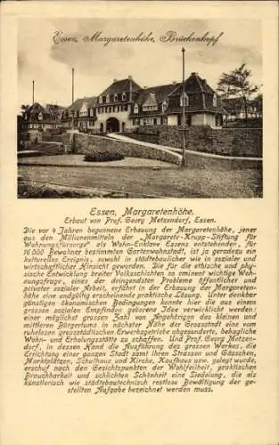 Ak Margarethenhöhe Essen Ruhrgebiet,  Margaretenhöhe, Brückenkopf, Erbaut von Prof. Georg Metz...