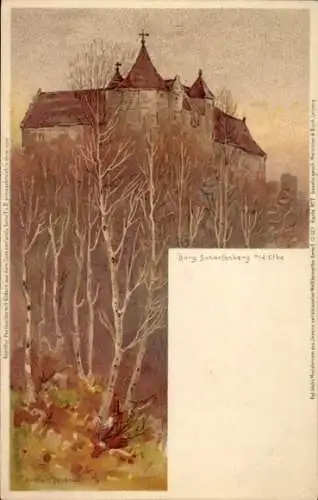 Künstler Litho Bendrat, Arthur, Scharfenberg Klipphausen, Blick zur Burg