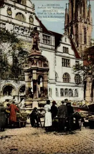 Ak Duisburg im Ruhrgebiet, Rathaus, Marktplatz