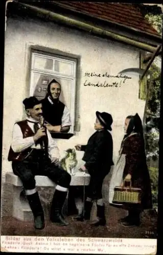 Ak Bilder aus dem Volksleben des Schwarzwalds, Familie, Großeltern, Katze