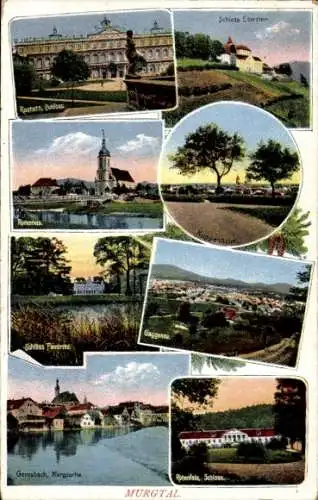 Ak Gernsbach im Murgtal Schwarzwald, Schlösser und Landschaften, Rastatt, Gernsbach, Rotenfels...