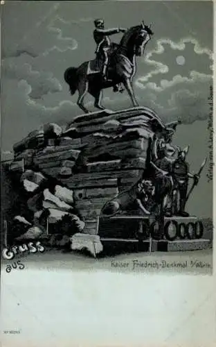 Mondschein Litho Wörth Bas Rhin Lothringen Elsass, Kaiser Friedrich Denkmal