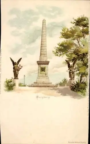 Litho Bad Harzburg, Burgberg, Blick auf Obelisk, Engelstatue