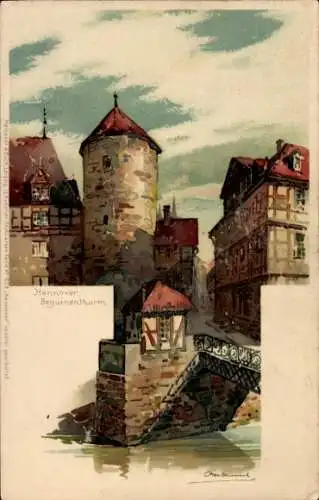 Ak Hannover in Niedersachsen, Beguinenthurm, historische Gebäude, Brücke, Wasser