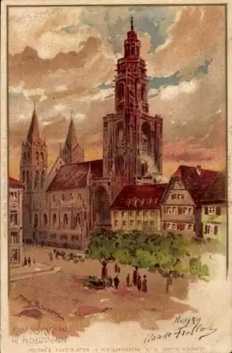 Ak Heilbronn am Neckar, Kanskirche, Stadtansicht, historischer Stil, farbige Illustration