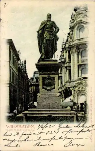 Ak Wiesbaden in Hessen, Statue Kaiser Friedrich