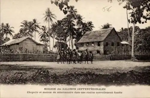 CPA Mission des Salomon Septentrionales, Chapelle et maison du missionnaire