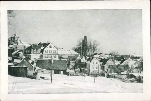 Ak Schönberg Bad Brambach im Vogtland, Ort im Winter, Hotel Deutsches Haus, Rittergut, Kirche