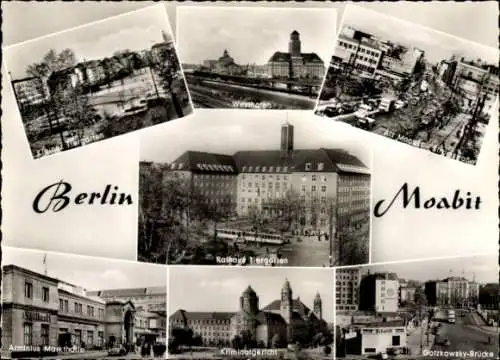 Ak Berlin Moabit, Rathaus, Kriminalgericht, Gotzkowskybrücke, Arminius-Markthalle, Westhafen